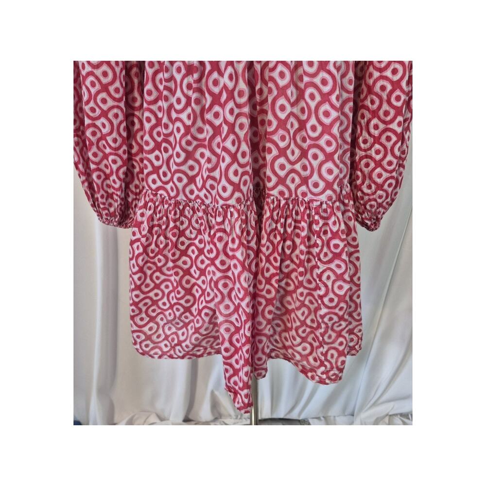 Tuckernuck Oliphant Pink Dot Geometric Balloon Sleeve Nouveau Mini Dress Medium - Picture 11 of 11